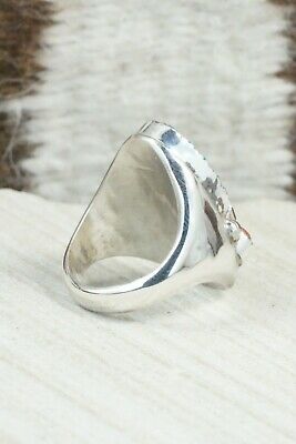 Turquoise, Coral & Sterling Silver Ring - Lyolita Tsattie - Size 6.5