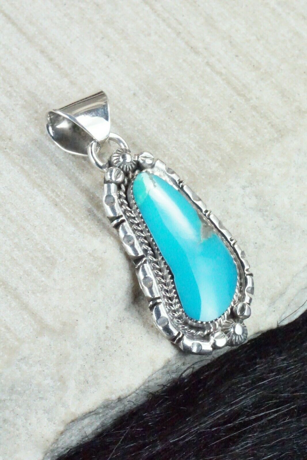 Turquoise and Sterling Silver Pendant - Samuel Yellowhair - High Lonesome Trading