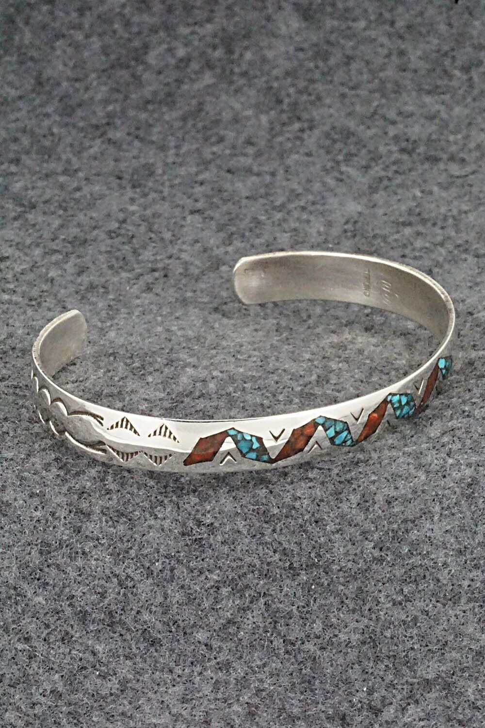 Turquoise, Coral and Sterling Silver Bracelet - Joleen Yazzie