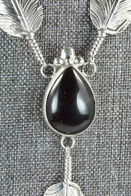 Onyx, Sterling Silver Feather & Chain Necklace - Ben Begay - High Lonesome Trading