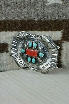 Turquoise & Spiny Oyster Sterling Silver Belt Buckle - Shawn Cayatineto - High Lonesome Trading