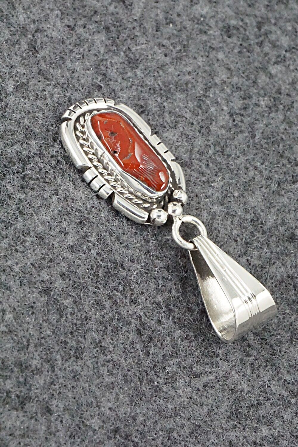 Coral & Sterling Silver Pendant - Samuel Yellowhair