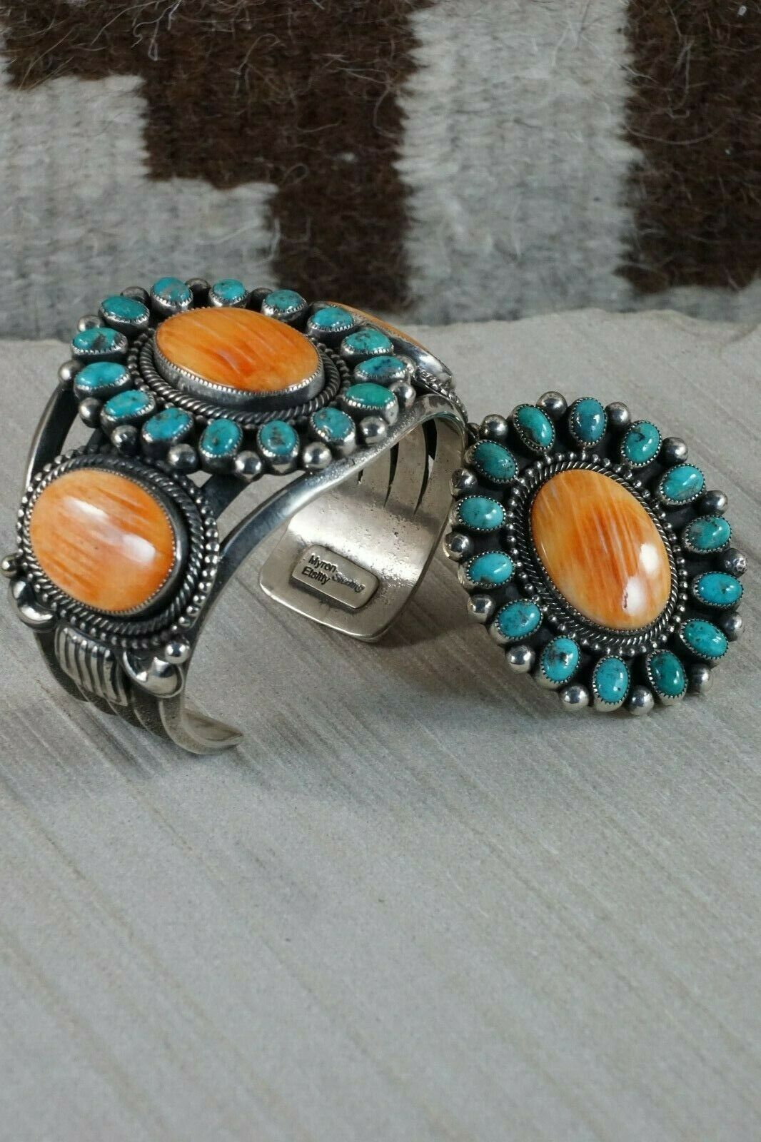 Navajo Spiny Oyster & Sterling Silver Bracelet and Ring - Myron Etsitty - High Lonesome Trading