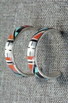 Multi Stone Inlay & Sterling Silver Hoop Earrings - Delberta Boone - High Lonesome Trading