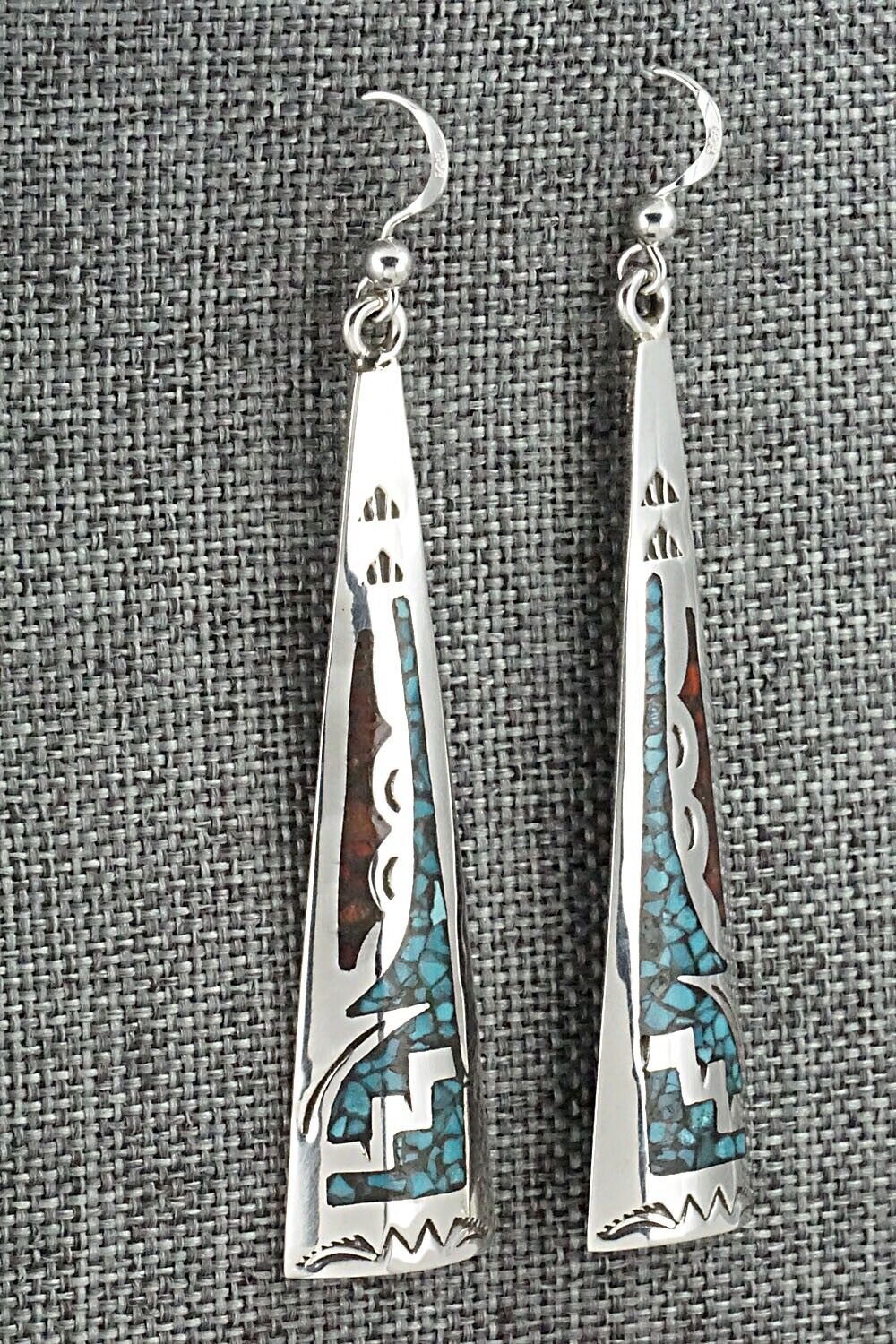 Turquoise, Coral & Sterling Silver Earrings - Jolene Yazzie