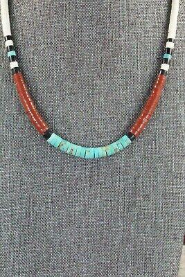 Turquoise, Shell & Sterling Silver Necklace - Torevia Crespin - High Lonesome Trading