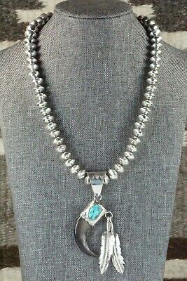 Turquoise, Sterling Silver Pendant & Navajo Pearl Necklace - Ernest Hawthorne