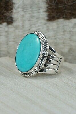 Navajo Turquoise & Sterling Silver Ring - Jeanette Saunders - Size 12.5