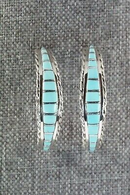 Turquoise & Sterling Silver Hoop Earrings - Malcom Chavez