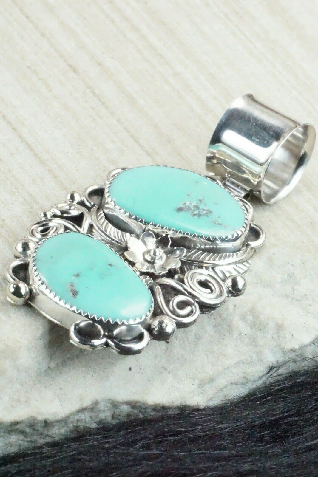 Turquoise and Sterling Silver Pendant - Shirley Largo
