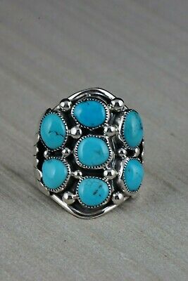 Navajo Turquoise Cluster and Sterling Silver Ring - Bobby Platero - Size 13.5 - High Lonesome Trading