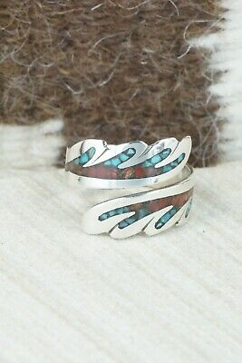 Turquoise, Coral & Sterling Silver Ring - Jolene Jazzie - Size 8