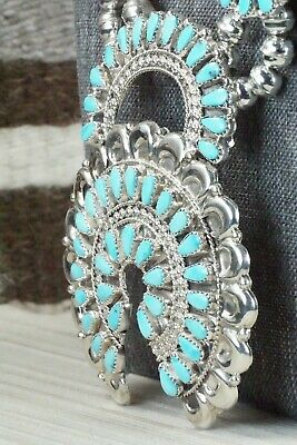 Turquoise & Sterling Silver Squash Blossom and Earrings - Alicia Wilson