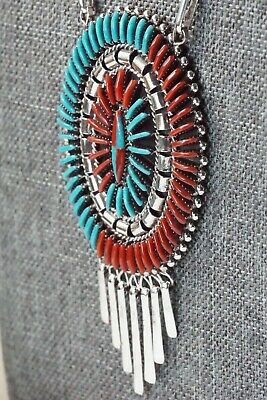 Zuni Turquoise, Coral & Sterling Silver Necklace & Earrings - Edmund Cooeyate