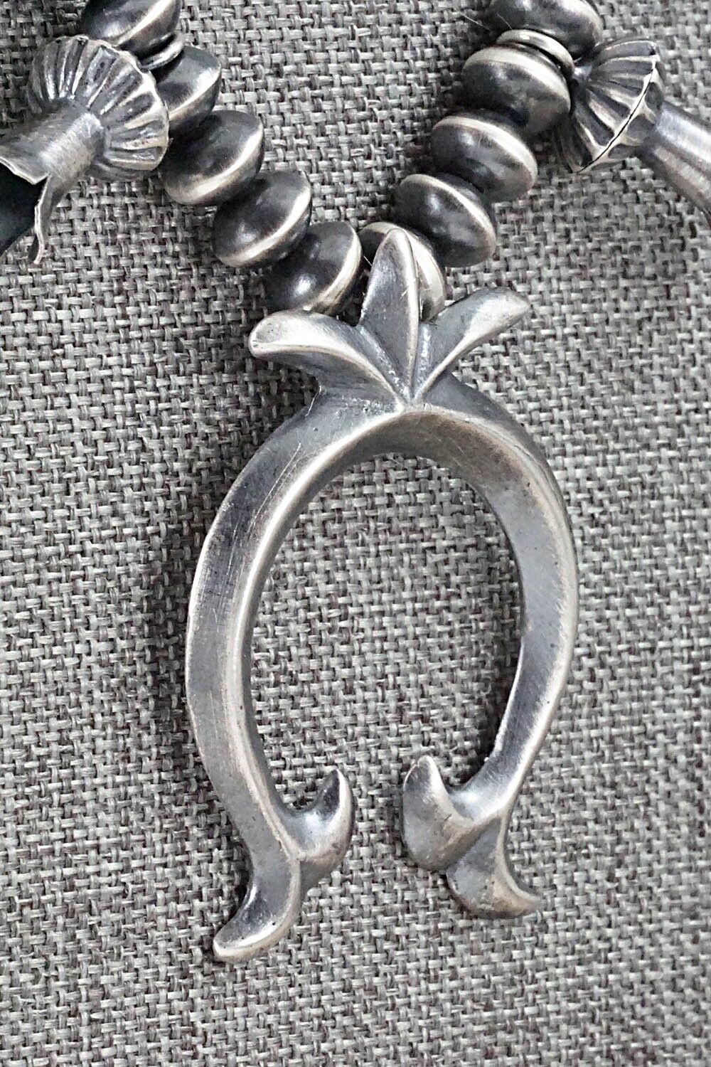 Sterling Silver Navajo Pearl Squash Blossom Necklace - Presley Haley
