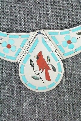 Inlay Turquoise, Coral & Sterling Silver Necklace - Derrick Edaakie