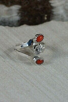 Navajo Coral and Sterling Silver Ring - Etta Belin - Size 7 - High Lonesome Trading