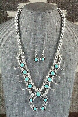 Turquoise & Sterling Silver Squash Blossom and Earrings - Phil Garcia