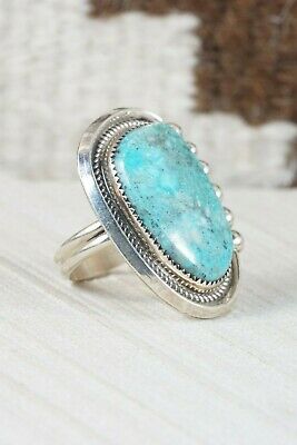 Navajo Turquoise and Sterling Silver Ring - Leslie Nez - Size 11 - High Lonesome Trading