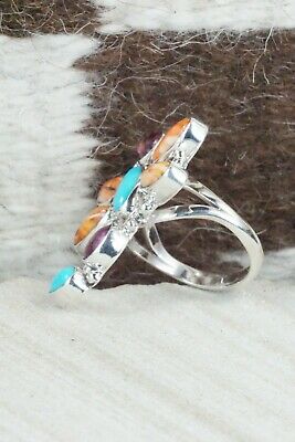 Spiny Oyster & Sterling Silver Dragonfly Ring - Bobby Platero - Size 8.25