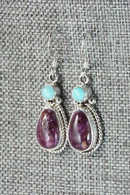 Turquoise, Spiny Oyster & Sterling Silver Earrings - Gary Shorty