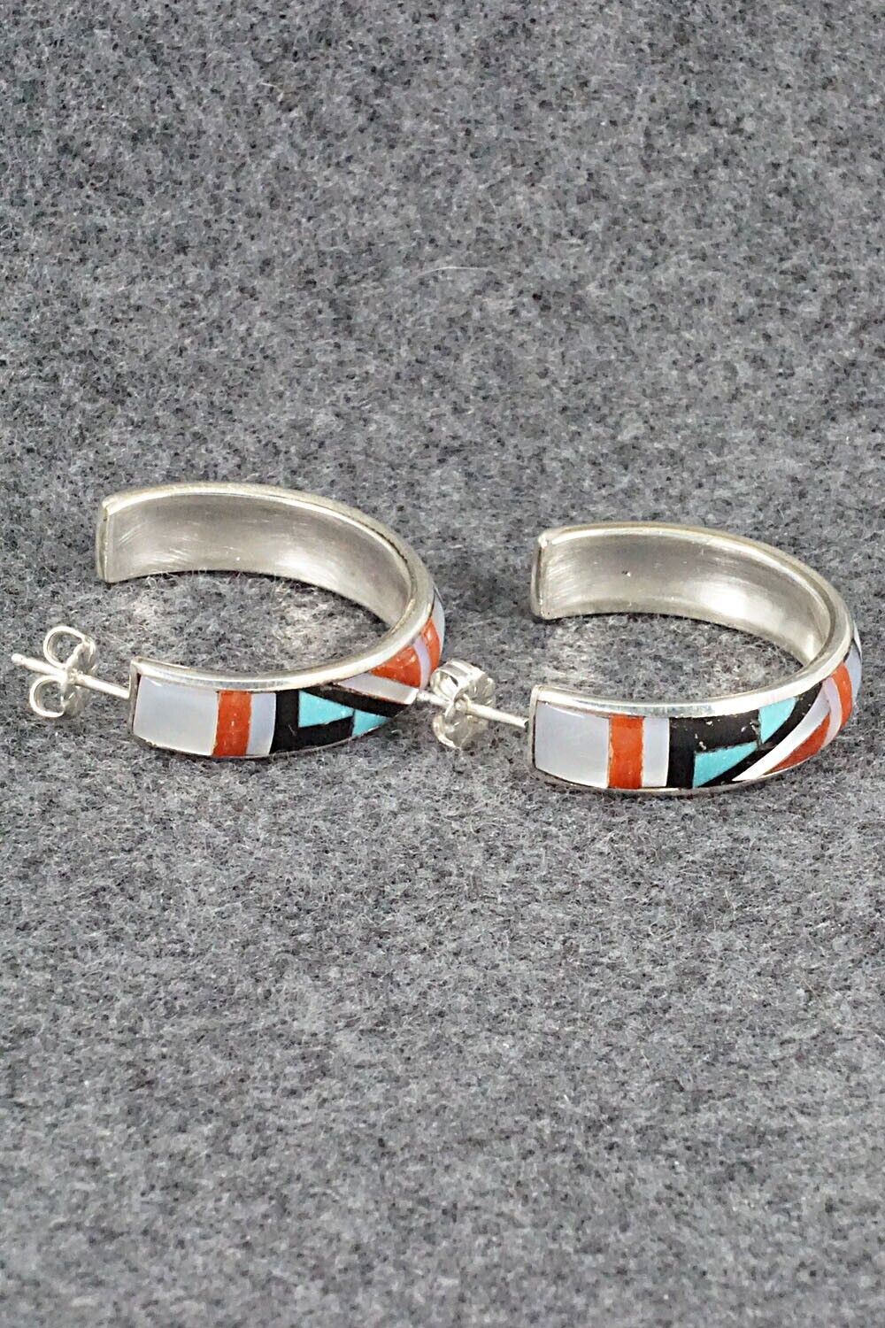 Multi Stone Inlay & Sterling Silver Earrings - Delberta Boone