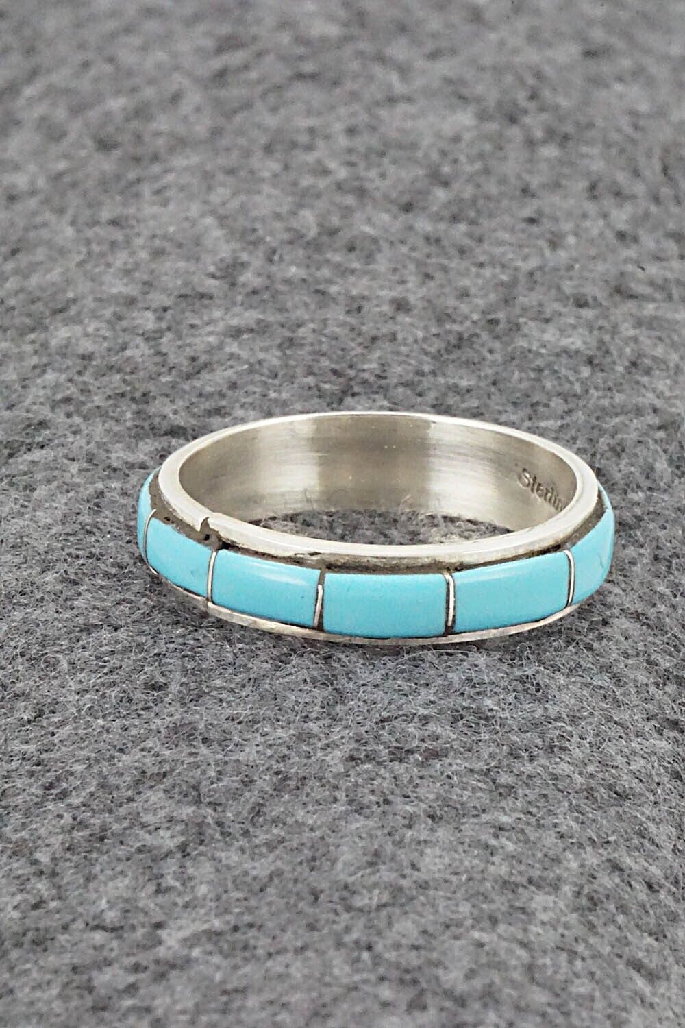 Turquoise & Sterling Silver Inlay Ring - Zenia Kylestewa - Size 12.5