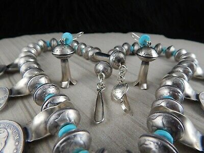 Navajo Sterling Silver & Turquoise Squash Blossom & Earrings - James McCabe - High Lonesome Trading