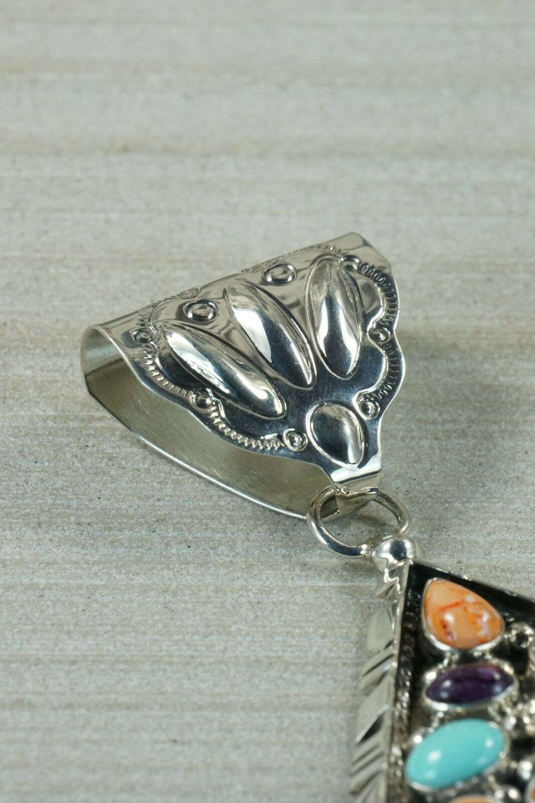Navajo Turquoise, Spiny Oyster and Sterling Silver Pendant - Raymond Delgarito
