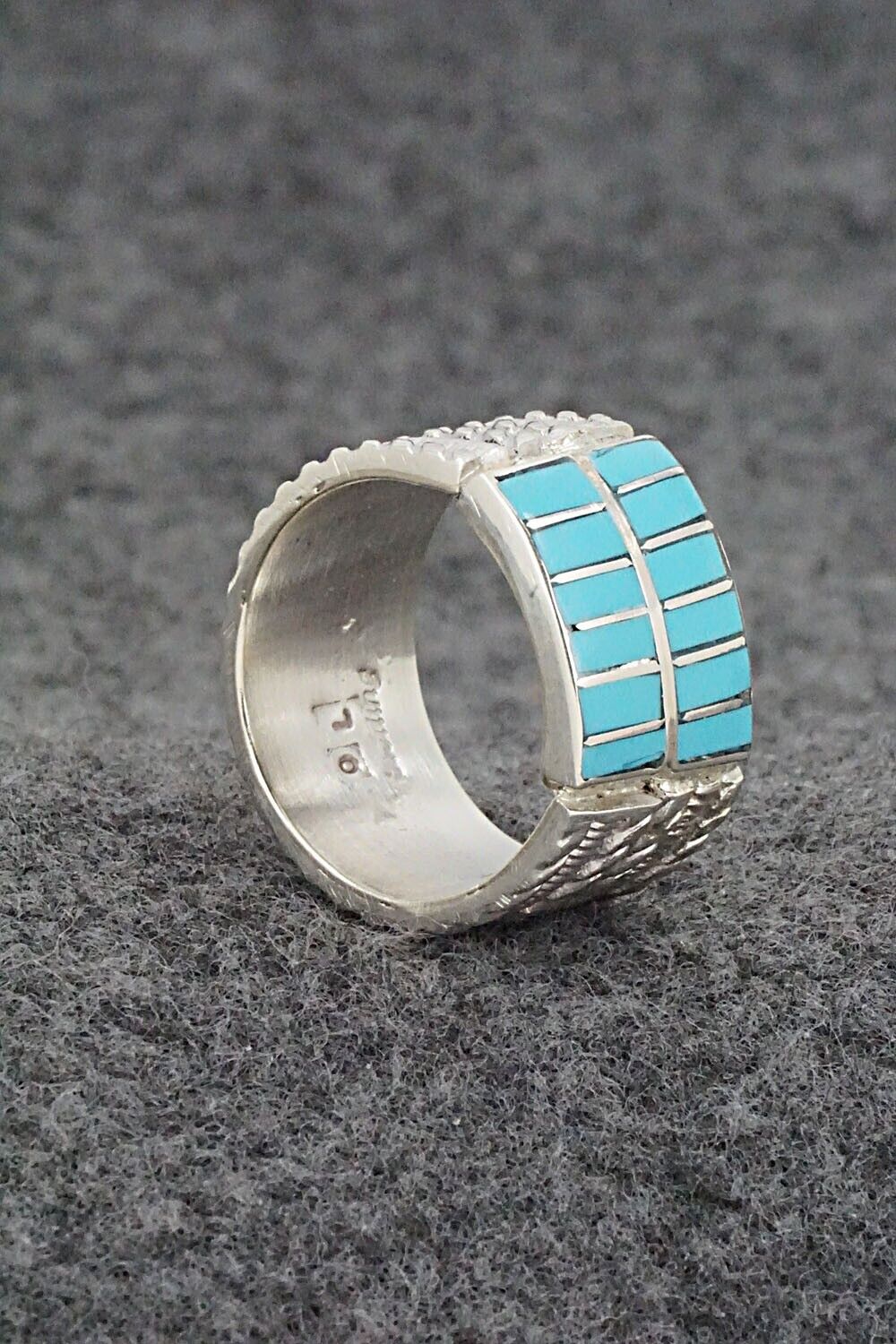 Turquoise & Sterling Silver Inlay Ring - Orlando Laweka - Size 6.5