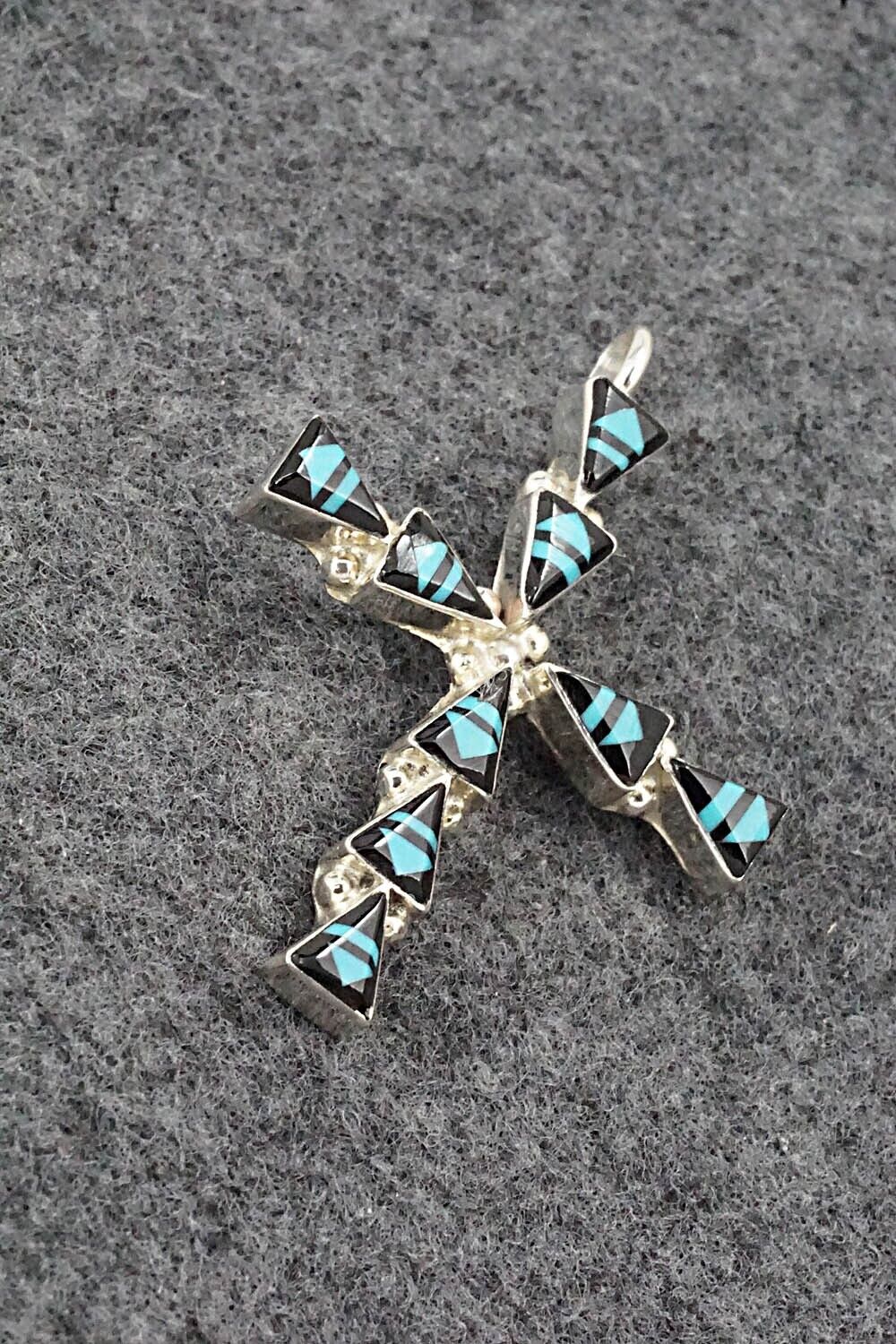 Turquoise, Onyx & Sterling Silver Pendant - Francine Chapito