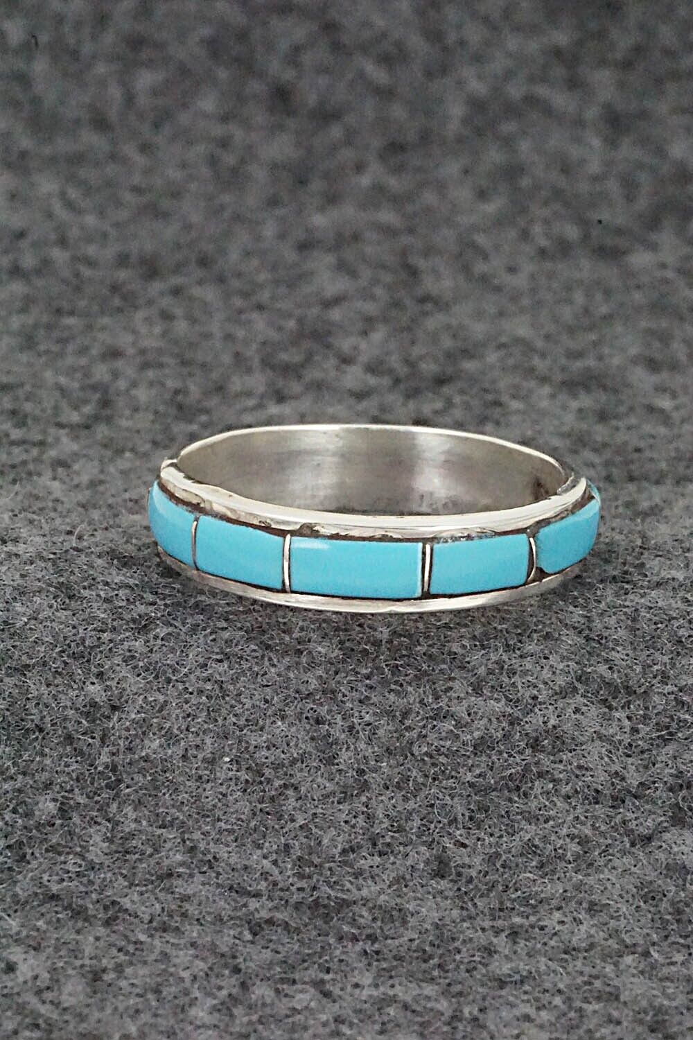 Turquoise & Sterling Silver Inlay Ring - Zenia Kyustewa - Size 10.5