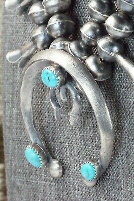 Turquoise & Sterling Silver Squash Blossom and Earrings - Gilbert Martin