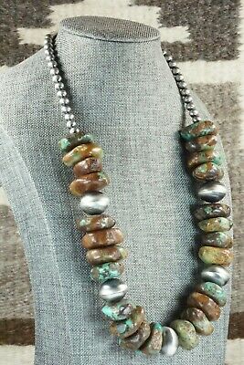 Turquoise & Sterling Silver Navajo Pearl Necklace - Doreen Jake