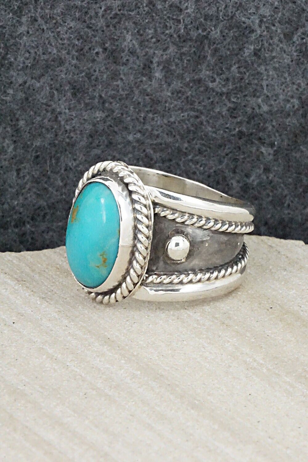 Turquoise & Sterling Silver Ring - Thomas Yazzie - Size 7.5