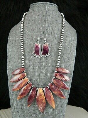 Spiny Oyster & Sterling Silver Necklace and Earrings Set - Louise Joe - Navajo - High Lonesome Trading