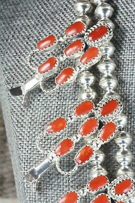 Coral & Sterling Silver Squash Blossom Set - Claudine Penketewa