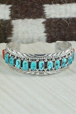 Turquoise, Coral & Sterling Silver Bracelet - Anthony Brown