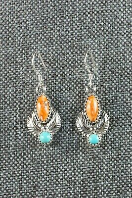 Navajo Turquoise Spiny Oyster and Sterling Silver Earrings - Adelarae Yazzie - High Lonesome Trading