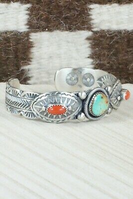 Turquoise, Coral and Sterling Silver Bracelet - Andrew Gordon