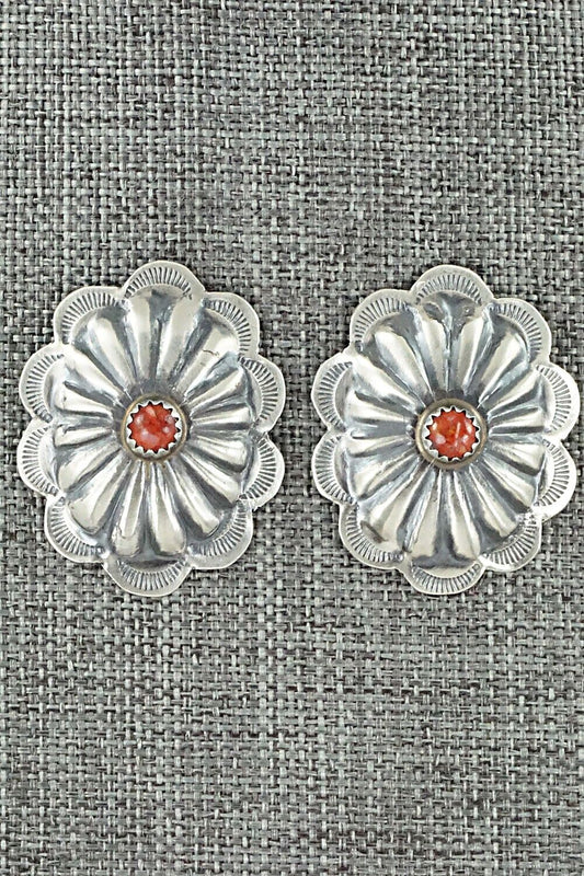 Spiny Oyster & Sterling Silver Earrings - Joan Begay
