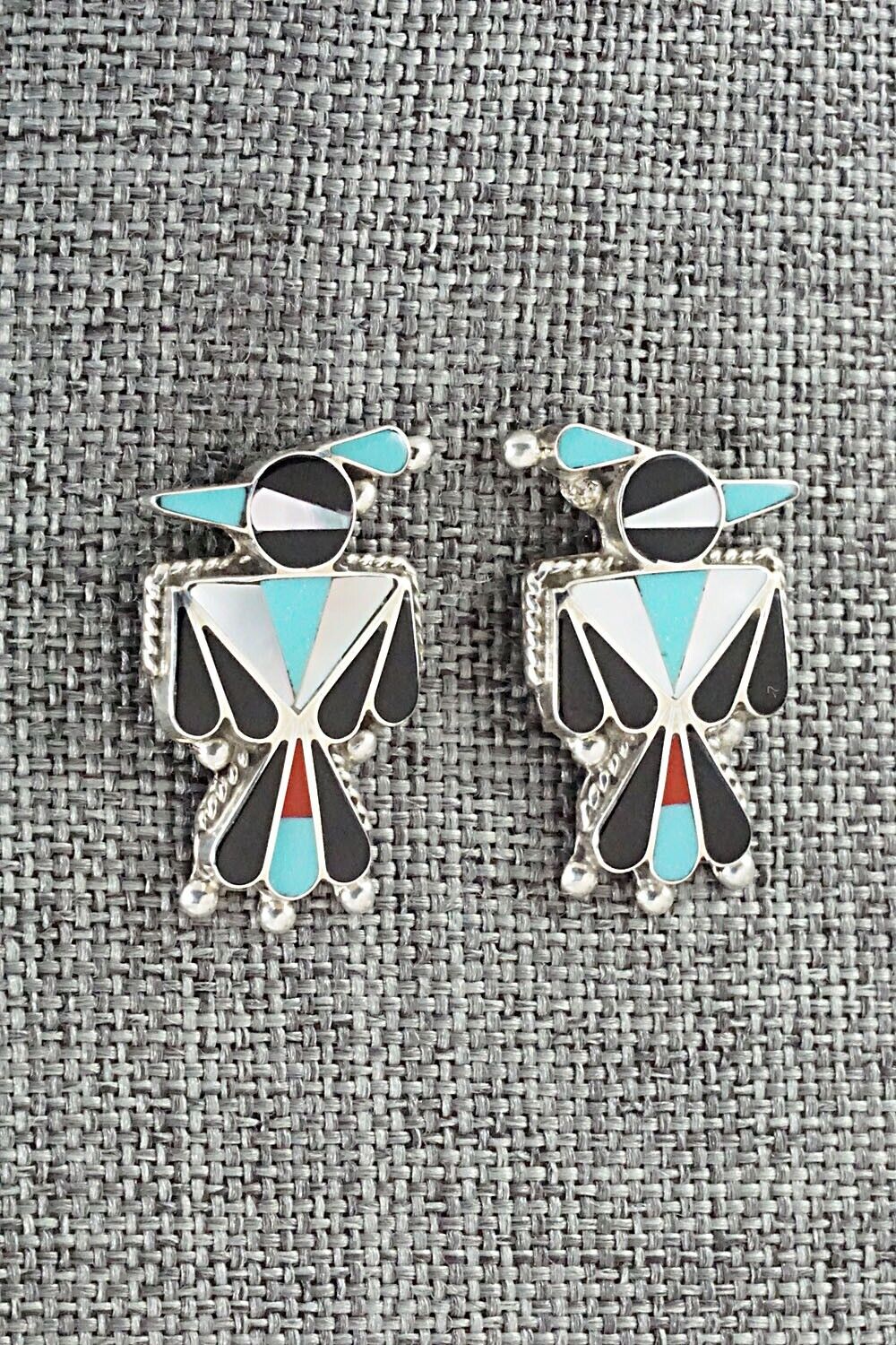 Multi Stone Inlay & Sterling Silver Earrings - Fabian Cellicion