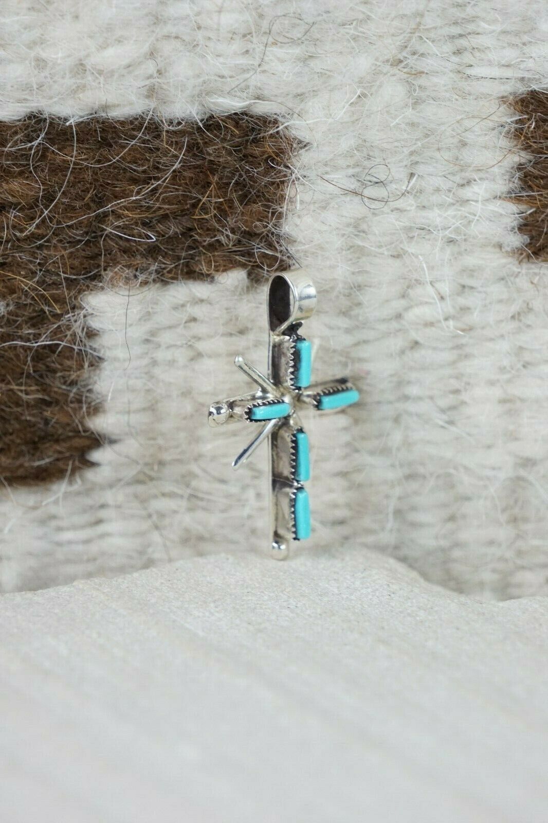 Zuni Turquoise & Sterling Silver Cross Pendant - Jill Peywa - High Lonesome Trading
