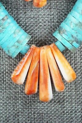 Turquoise, Spiny Oyster & Sterling Silver Necklace - Lupe Lovato
