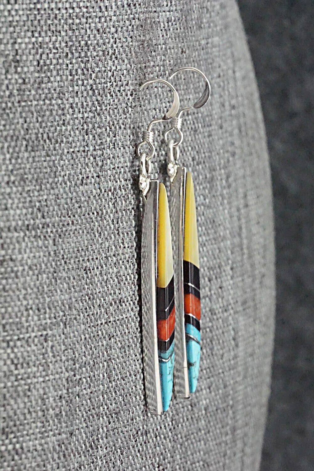 Multi Stone & Sterling Silver Inlay Earrings - Cleo Kallestewa