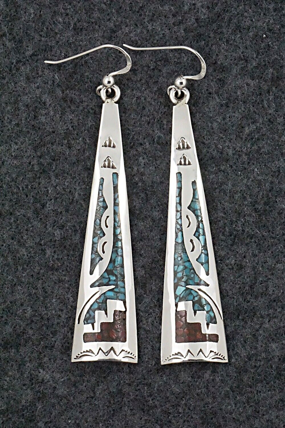 Turquoise, Coral & Sterling Silver Earrings - Jolene Yazzie