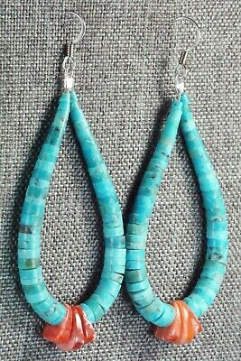 Turquoise, Spiny Oyster & Sterling Silver Earrings - Lupe Lovato