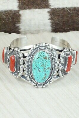Turquoise, Coral and Sterling Silver Bracelet - Tom Lewis