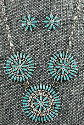 Navajo Turquoise & Sterling Silver Necklace Set - Nathaniel Nez - High Lonesome Trading