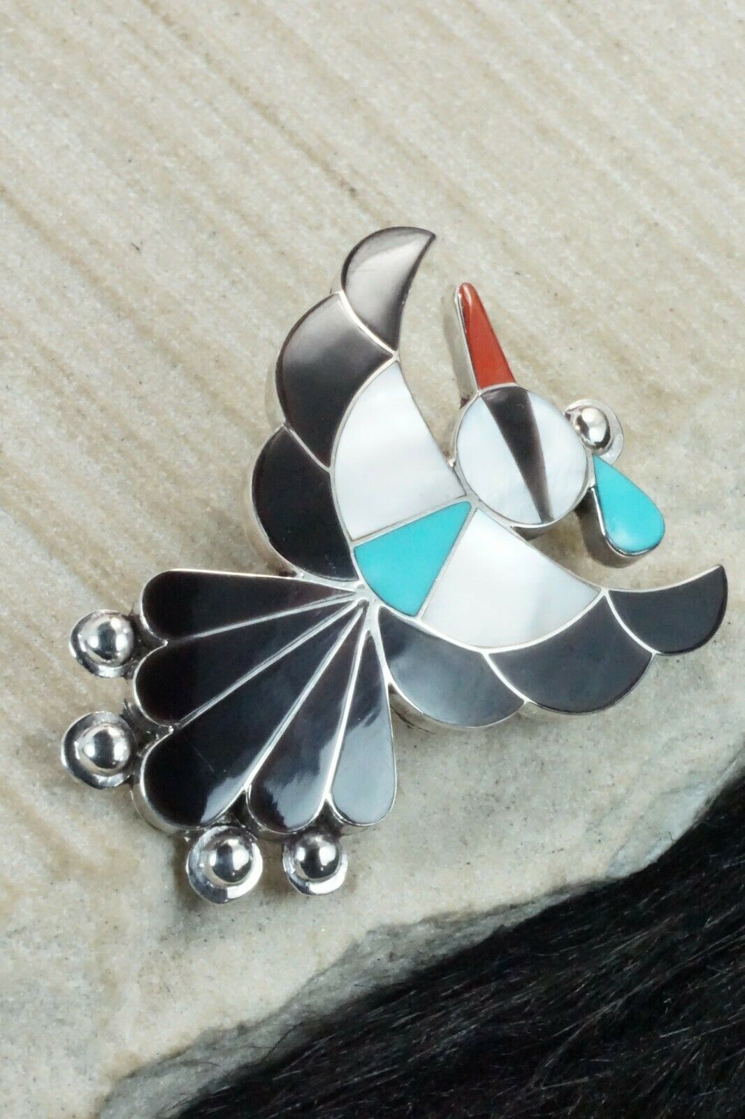 Multi Stone & Sterling Silver Inlay Pendant/ Pin - Leavus Ahiyite